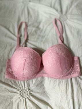 Jessica Simpson Pink Lace Padded Bra with Floral Overlay